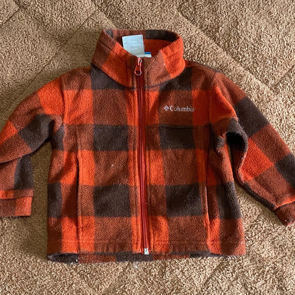 Columbia Red and Brown Checkered Fleece Jacket